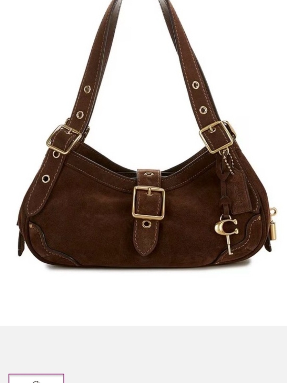 Coach Chocolate Brown Suede Shoulder Bag with Gold Hardware